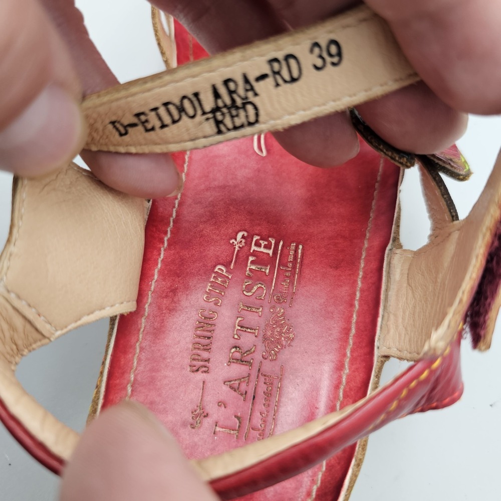 L'Artiste Women's Size 39/8.5 US Spring Step Eidolara Red Leather Floral Sandals - Picture 8 of 8